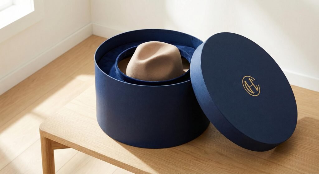 Bespoke luxury hat boxes featuring internal crown suspension rings and anti-warping brim support by Yihong Box.