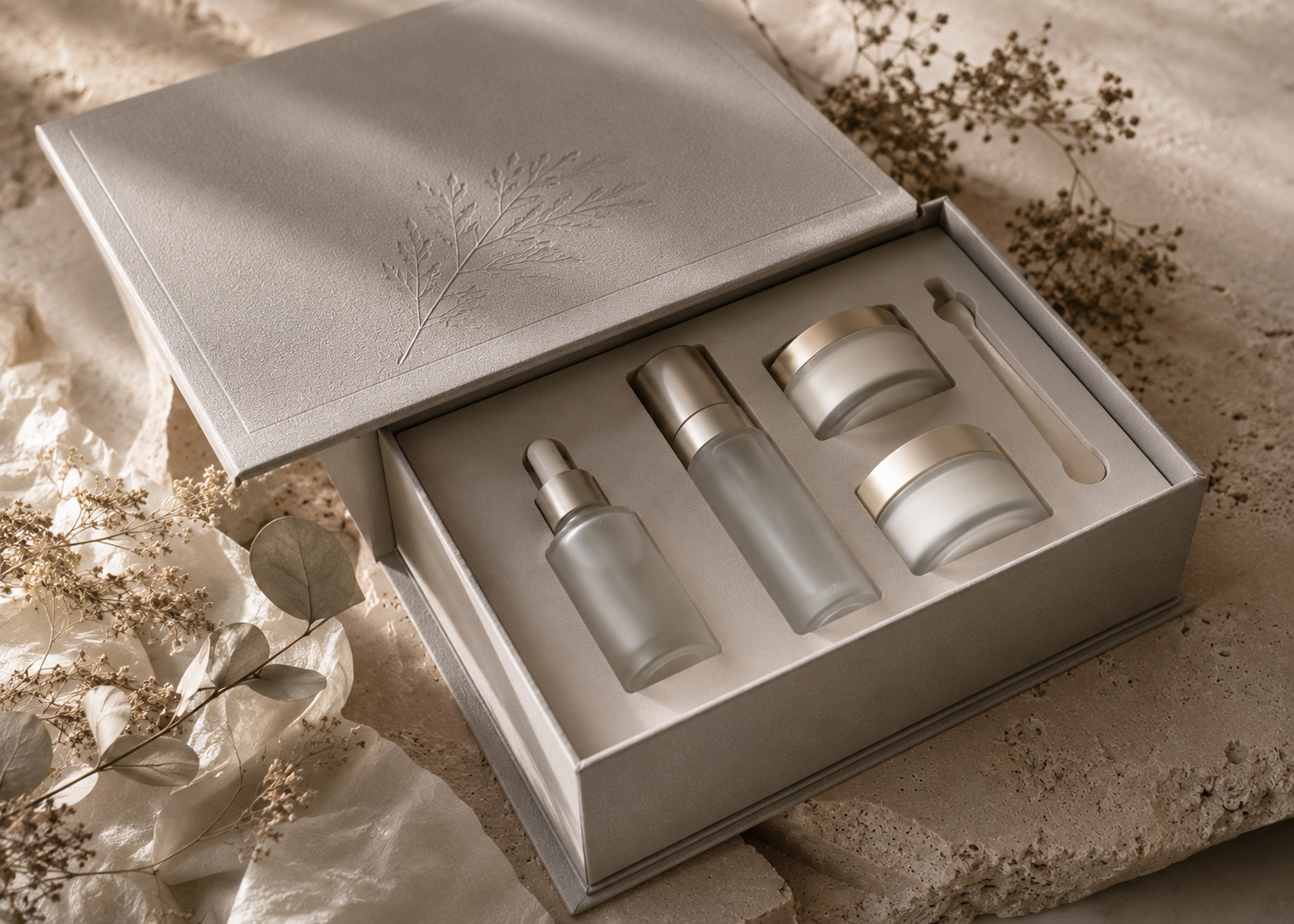 Reusable rigid gift box for sustainable luxury skincare packaging