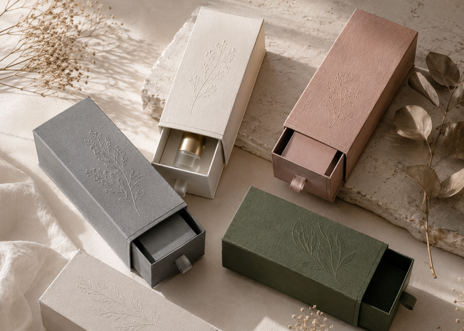 Sustainable packaging sleeves for luxury beauty product boxes