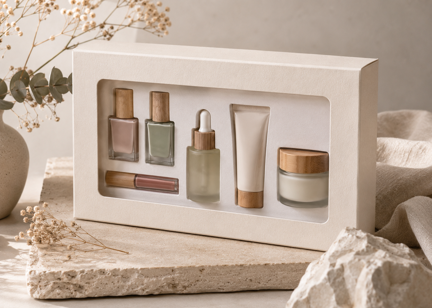 Window gift box for sustainable beauty packaging and product display
