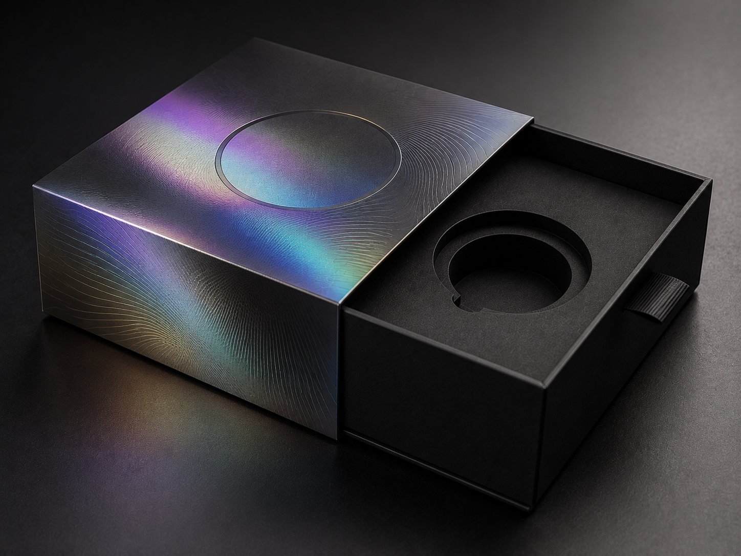 Holographic luxury packaging sleeve for premium wearable tech box