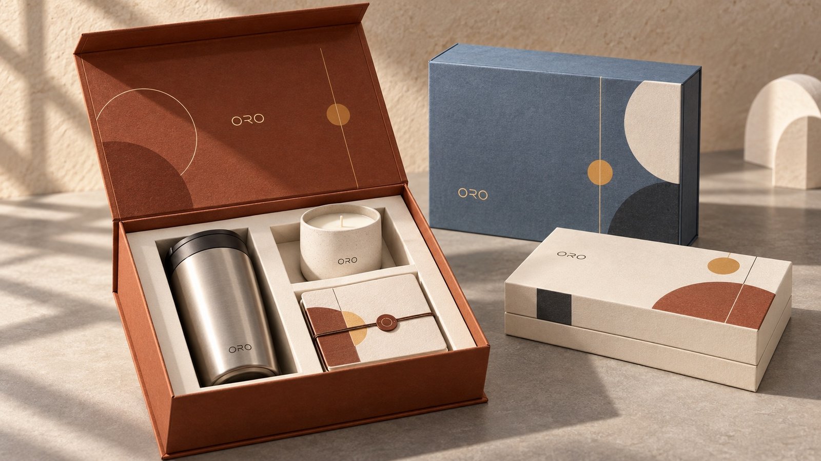 Custom gift boxes with logo for a corporate holiday gift program