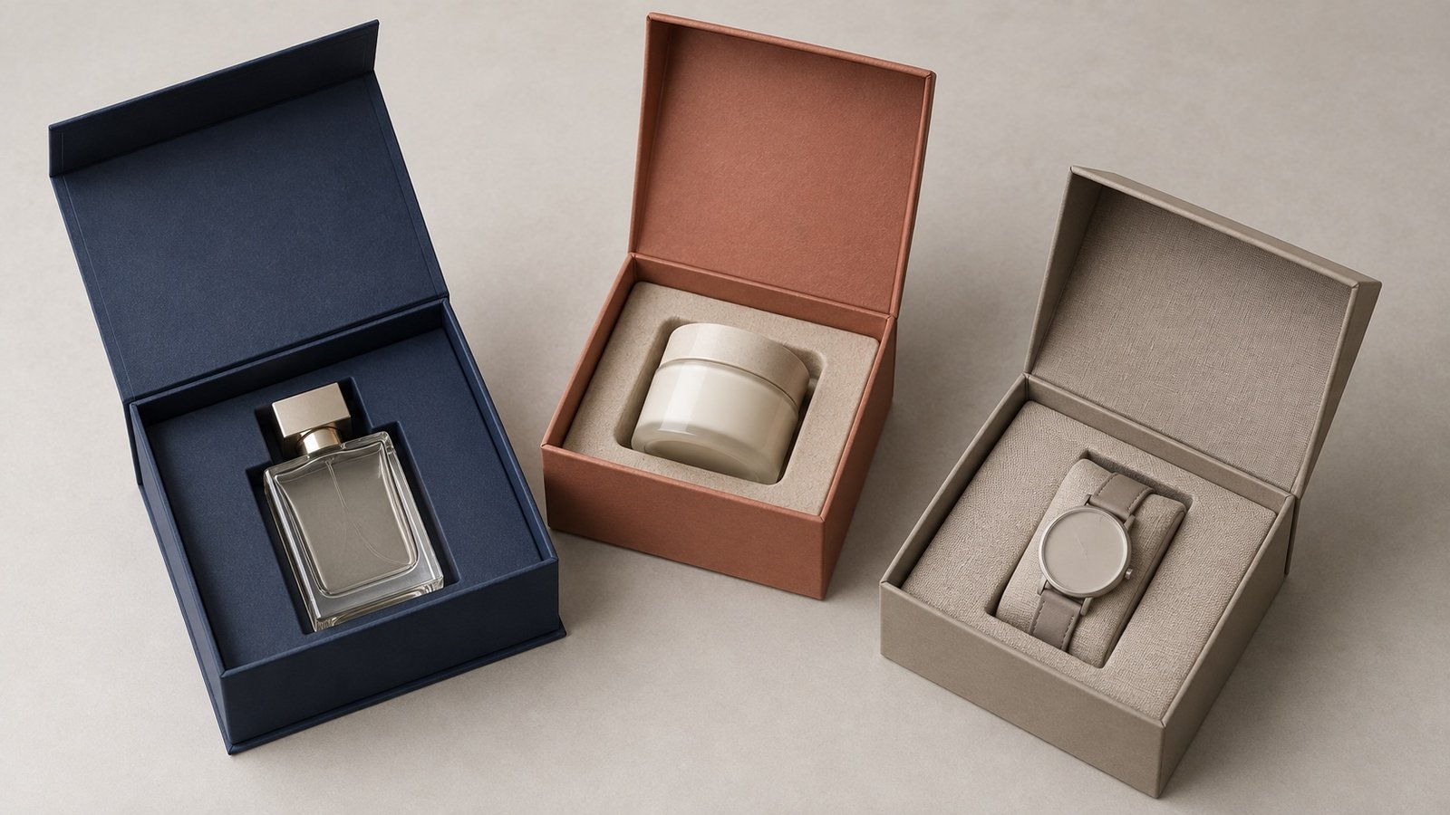 Custom rigid box insert options for perfume, skincare and watch products