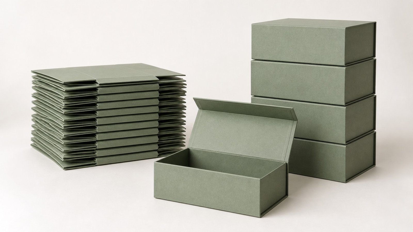 Flat-packed magnetic boxes compared with assembled rigid boxes for storage