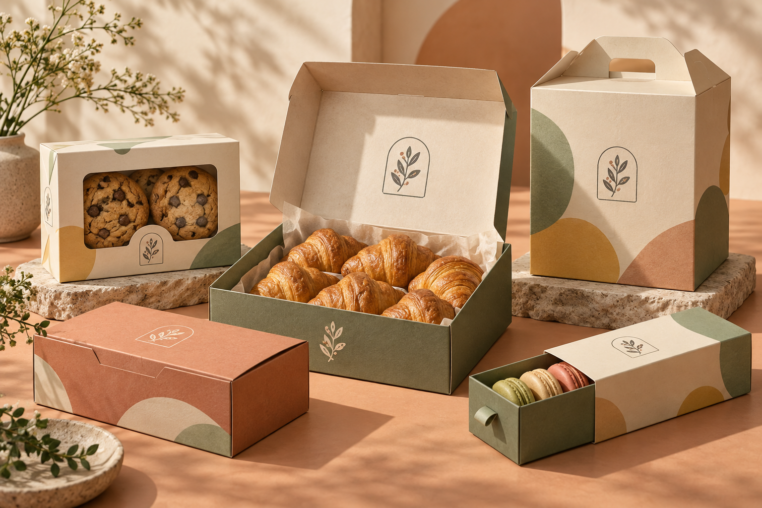 Custom bakery boxes with logo wholesale for cakes cookies pastries and macarons