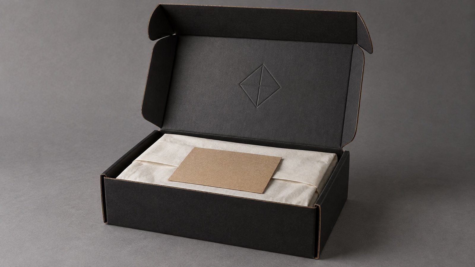 Premium black apparel mailer box with tissue paper