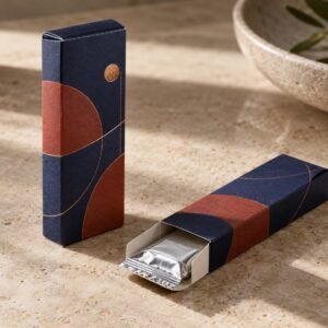 Concept of two custom printed chocolate bar cartons, one showing a separately sealed inner wrapper