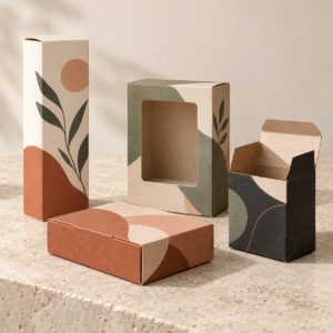 Custom folding carton boxes in printed paperboard styles with window and tuck closures
